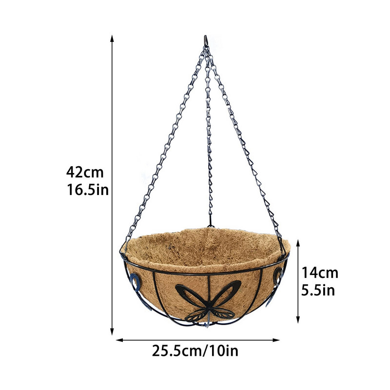Metalinis vazono krepšelio pakabinamas vazono laikiklis Pinti rotango gėlių krepšelio vazono laikiklis su kokoso palmių įdėklu