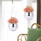 Tükör félgömb alakú virágcserép függő kosár kosárlabda alakú akasztó edény Tükörgömb virágcserepes irodai kerti díszek