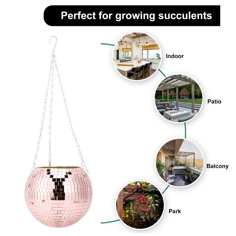 Tükör félgömb alakú virágcserép függő kosár kosárlabda alakú akasztó edény Tükörgömb virágcserepes irodai kerti díszek