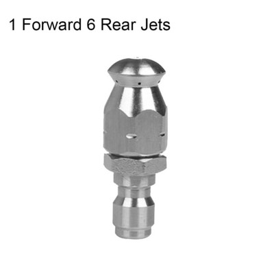 1 Pirmyn, 3/6 galinės purkštukai Sriegio slėgio drenažo plovimo antgalis Greito prijungimo purškiamas nerūdijančio plieno vamzdžių gilinimo kanalizacijos valiklis