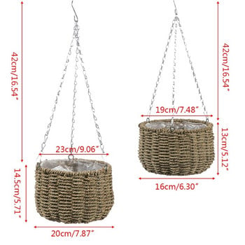 Ръчно изработена тревна тъкана висяща кошница за саксии Саксия за растения с метална верига 1XCC