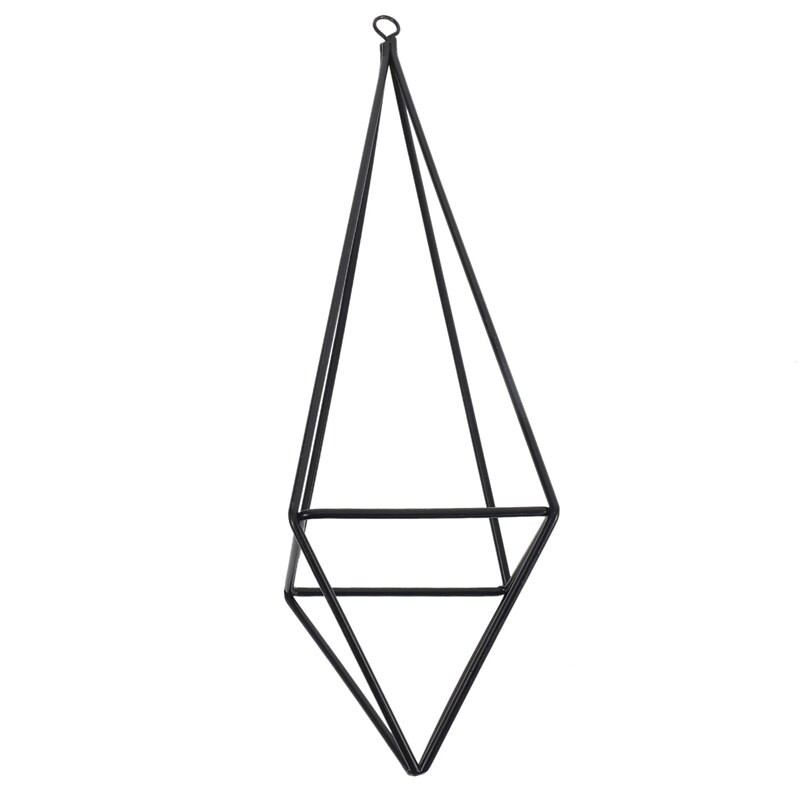 Stil de artă rustic modern, de sine stătător, agățat de fier Tillandsia Air, suport pentru suport pentru plante negru, înălțime de 10,2 inci, piramidă patrulateră