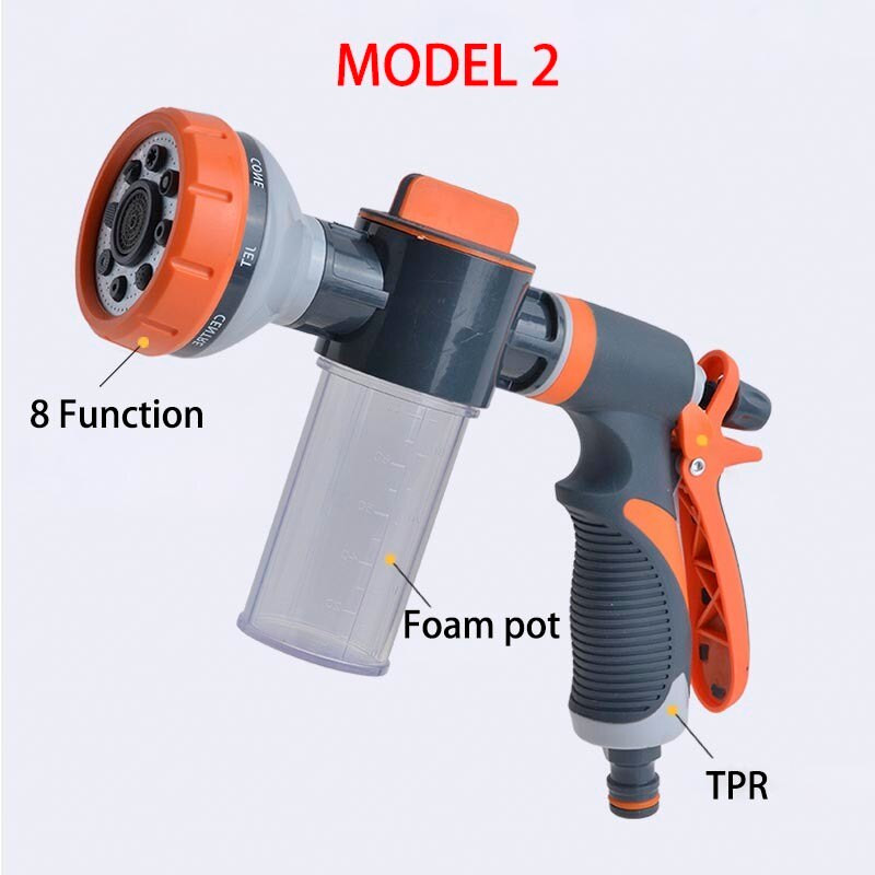 Pistol de apă cu lance cu spumă, cu 8 funcții, duză de înaltă presiune, cu jet de grădină, pulverizator de spălat cu apă pentru mașină, cu instrument de curățare a oală de spumă