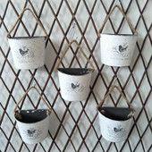 pentru ghiveci de balcon vază de flori din metal vintage în stil pastoral Jardiniere rustice din fier montate pe perete plantă de grădină cu mânere de frânghie