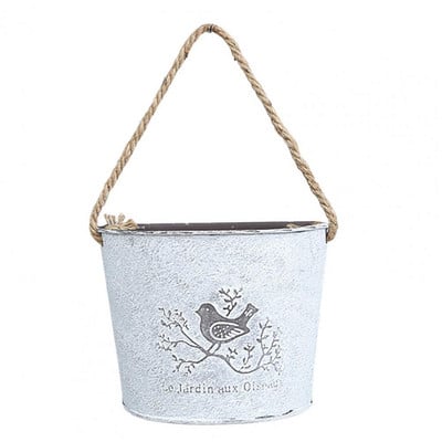 pentru ghiveci de balcon vază de flori din metal vintage în stil pastoral Jardiniere rustice din fier montate pe perete plantă de grădină cu mânere de frânghie