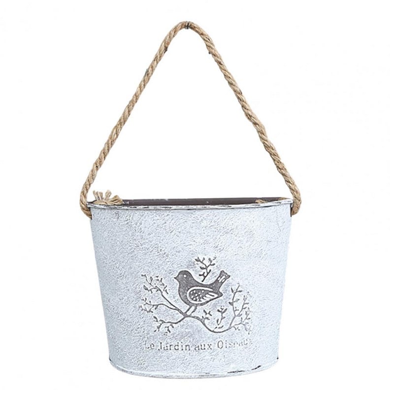 pentru ghiveci de balcon vază de flori din metal vintage în stil pastoral Jardiniere rustice din fier montate pe perete plantă de grădină cu mânere de frânghie