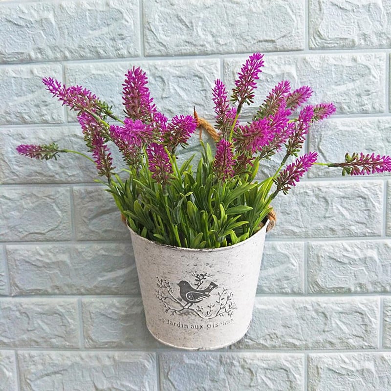 pentru ghiveci de balcon vază de flori din metal vintage în stil pastoral Jardiniere rustice din fier montate pe perete plantă de grădină cu mânere de frânghie