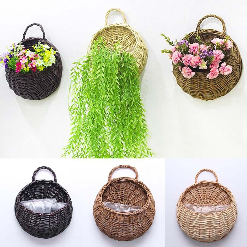 Kézzel készített fonott rattan virágültető falra függő fonott rattan kosár kerti szőlő cserepes növénytartó kerti cserepek