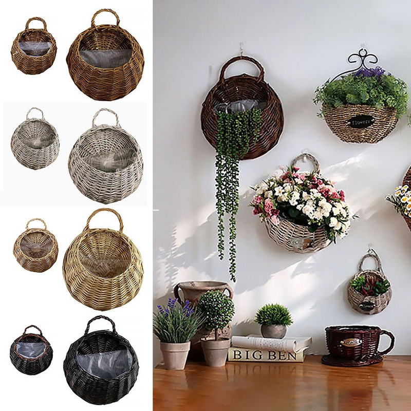 Kézzel készített vintage fali dekoráció Rattan kerti virágcserép tartó Otthoni díszek