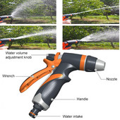 Pulverizator de udare, duză reglabilă multifuncțională, pistol de udare, mâner de înaltă presiune, stropire, spălătorie auto, grădină, gazon, udare plante