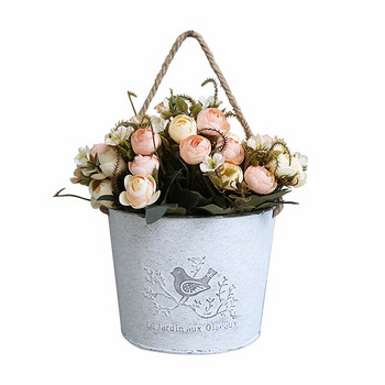 Vintage μεταλλικό βάζο λουλουδιών ποιμενικού στυλ Ρουστίκ σιδερένιο επιτοίχιο Ζαρντινιέρες σε γλάστρες για φυτό κήπου στο μπαλκόνι με χερούλια από σχοινί