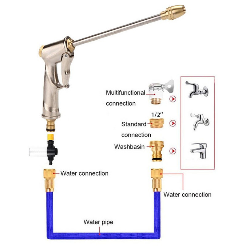 Pistol de apă de înaltă presiune, lănci reglabile de spălat auto, pistol cu spumă, pentru irigare a casei, grădină, hidrolimpiadora, duză pentru furtun de stropire din metal