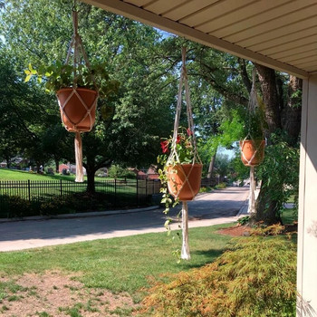 Γλάστρες από βαμβακερό σχοινί Χειροποίητα μακραμέ καλάθια κρεμάστρα φυτών για διακόσμηση τοίχου σπιτιού Κήπος Countyard Μπαλκόνι Κρεμαστά δώρα φυτευτή