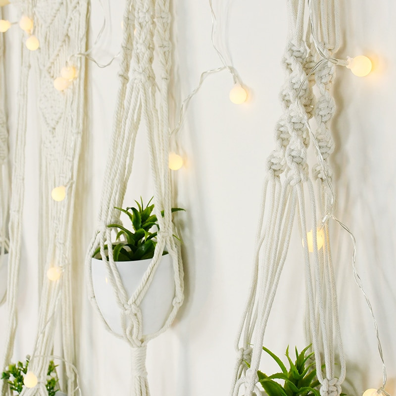 Pamut kötél virágcserepek Kézzel készített makrém akasztókosarak otthoni fali dekorációhoz Kert megyei erkély akasztós virágtartó ajándékok