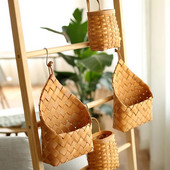 Coș de depozitare pentru agățat pe perete Coș de flori din răchită naturală Ghiveci de flori din ratan Container pentru decorarea peretelui pentru grădină