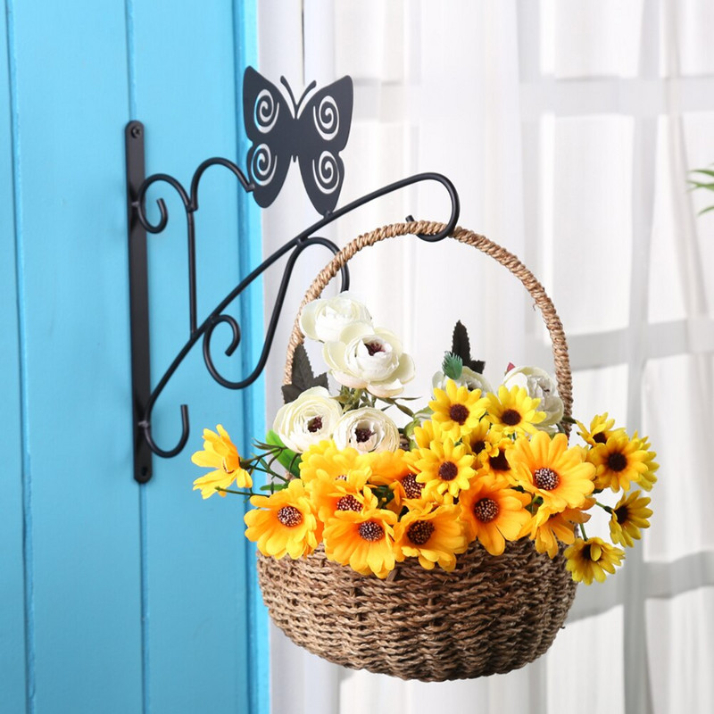 Iš kaltinės geležies pakabinamas gėlių vazono krepšelis augalų laikikliai Dekoratyvinis kabyklos krepšelis lauko sėjamosios kabliukas Kabantis prie sienos Pakabinamas namų balkonas