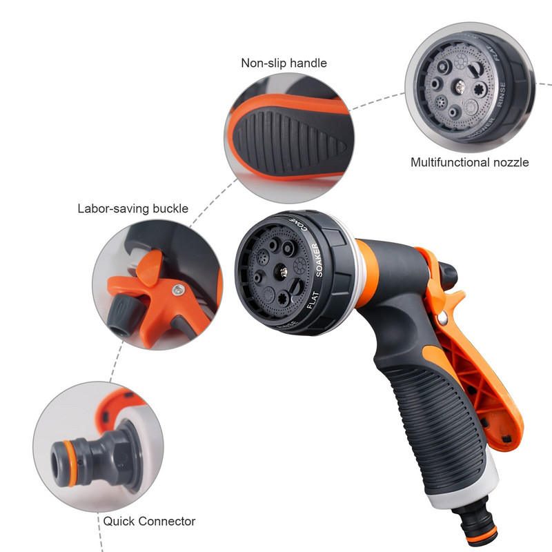 Aspersoare de înaltă presiune Duză de pulverizare de uz casnic Furtun de udare pentru grădinărit Pistoale de pulverizare Instrument de curățare pentru spălarea mașinii Opt forme de pulverizare