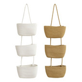 R7RC Coș de depozitare țesut pentru agățat pe perete Organizator de frânghie din bumbac, cu 3 niveluri, multifuncțional, pentru acasă, dormitor, cămin de jucării, carte