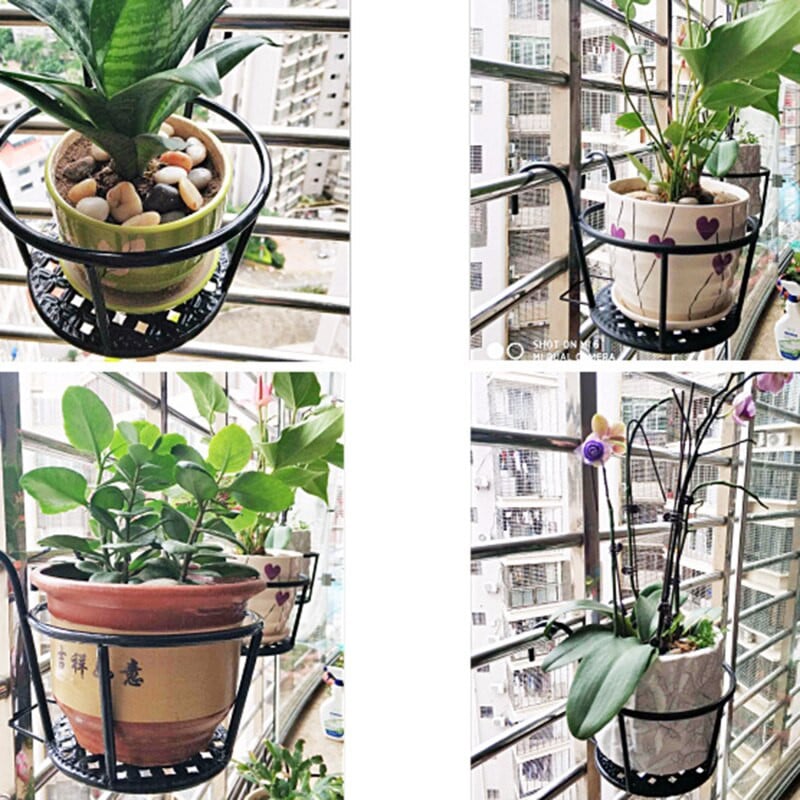 Függesztett növény vasállványok erkély kerek virágcserepek korlát kerítés kültéri ablak Bonsai állvány dekoráció