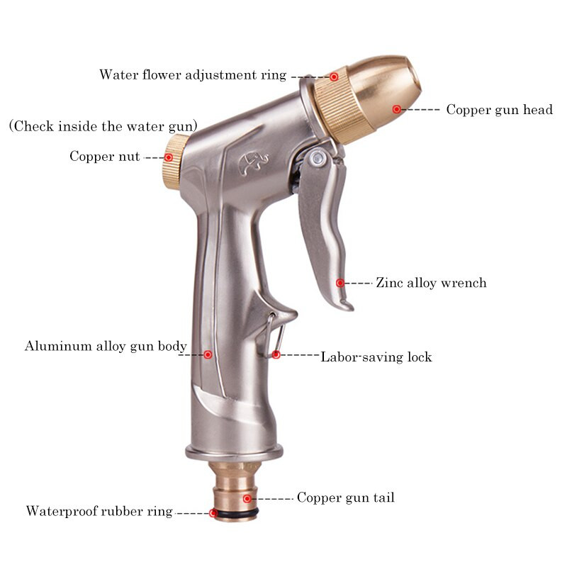 Pistol de apă de înaltă presiune, metal, duză reglabilă, grădinărit, udare, furtun de spălat auto, pistol de apă, pulverizator din alamă, vânzări directe