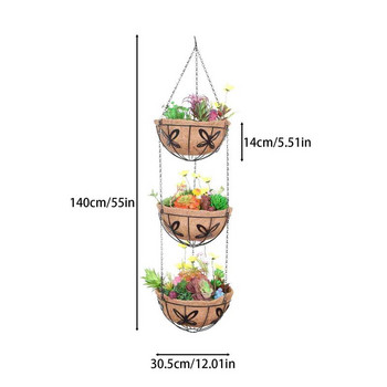 Garden Hanging Planter 3 επιπέδων Μεταλλικό Καλάθι Αποθήκευσης Φυτών Εσωτερικός εξωτερικός χώρος θήκης για γλάστρα Κρεμάστρες φυτών για διακόσμηση κήπου σπιτιού