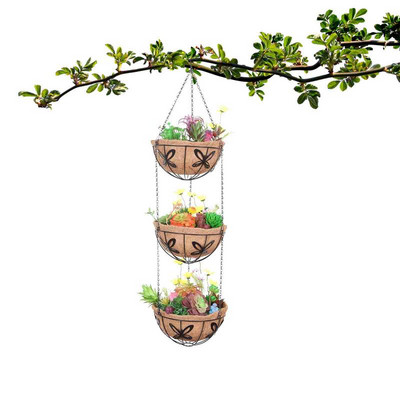 Garden Hanging Planter 3 επιπέδων Μεταλλικό Καλάθι Αποθήκευσης Φυτών Εσωτερικός εξωτερικός χώρος θήκης για γλάστρα Κρεμάστρες φυτών για διακόσμηση κήπου σπιτιού