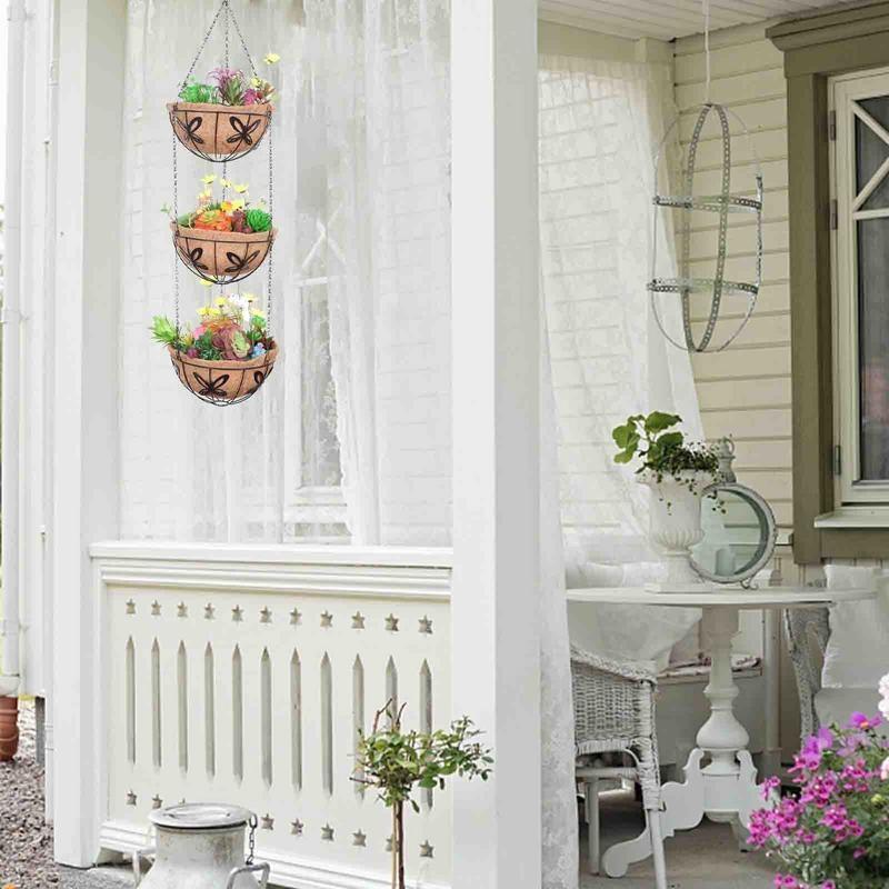Jardinieră suspendată de grădină Coș de depozitare a plantelor din metal cu 3 niveluri Suport pentru ghivece de flori pentru interior, exterior, Umerașe pentru plante pentru decorarea casei de grădină