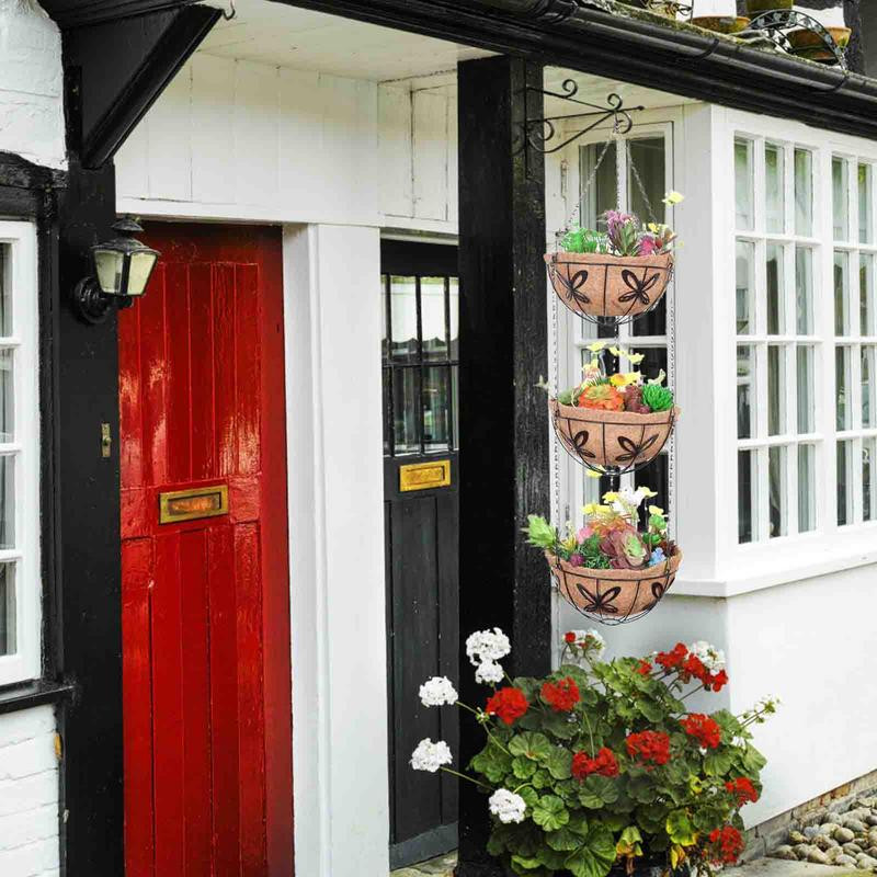 Jardinieră suspendată de grădină Coș de depozitare a plantelor din metal cu 3 niveluri Suport pentru ghivece de flori pentru interior, exterior, Umerașe pentru plante pentru decorarea casei de grădină