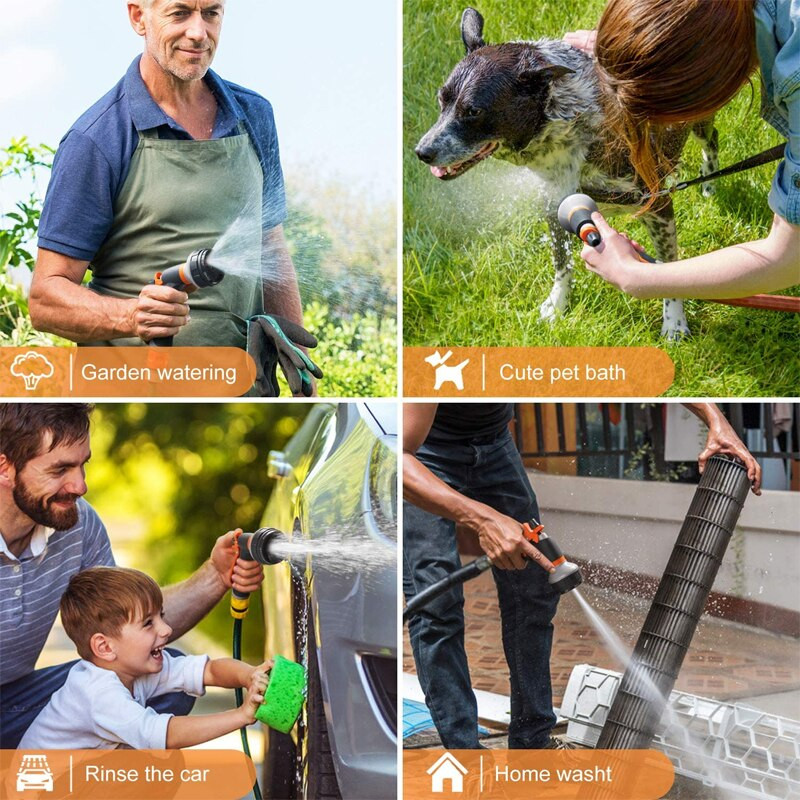 SpriSprinkler pistoletas daugiafunkcinis vejos laistymo žarna purkštuvo antgalis aukšto slėgio automobilio plovimo rankinis sodo įrankis 8 purškimo mod.