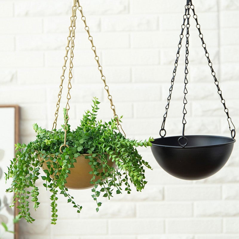 Ghiveci de flori agățat din metal, lanț nordic, coș de jardinier, vază de flori pentru casă, grădină, balcon, decorare C3v6