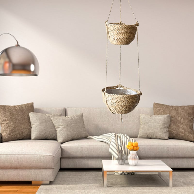 Augalų laikymo krepšelis Gėlių vazonai Sodininkystei Namuose Austi Vidinis Mūsų durų sienų meno dekoravimas 2 sluoksnių džiuto virvėmis pakabinamas sodintuvas