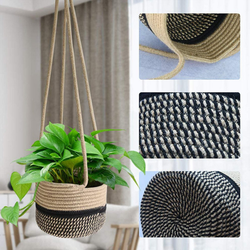 Coș cu plante Ghiveci de flori Coș de flori din frânghie din bumbac Decorație pentru agățat jardinieră pentru perete Coș de flori pentru grădină