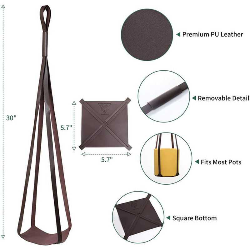 Curea de suspensie cu aer de interior din piele PU Decor pentru acasă Umeraș pentru plante Jardinier suspendat Coșuri suspendate Suport pentru ghiveci