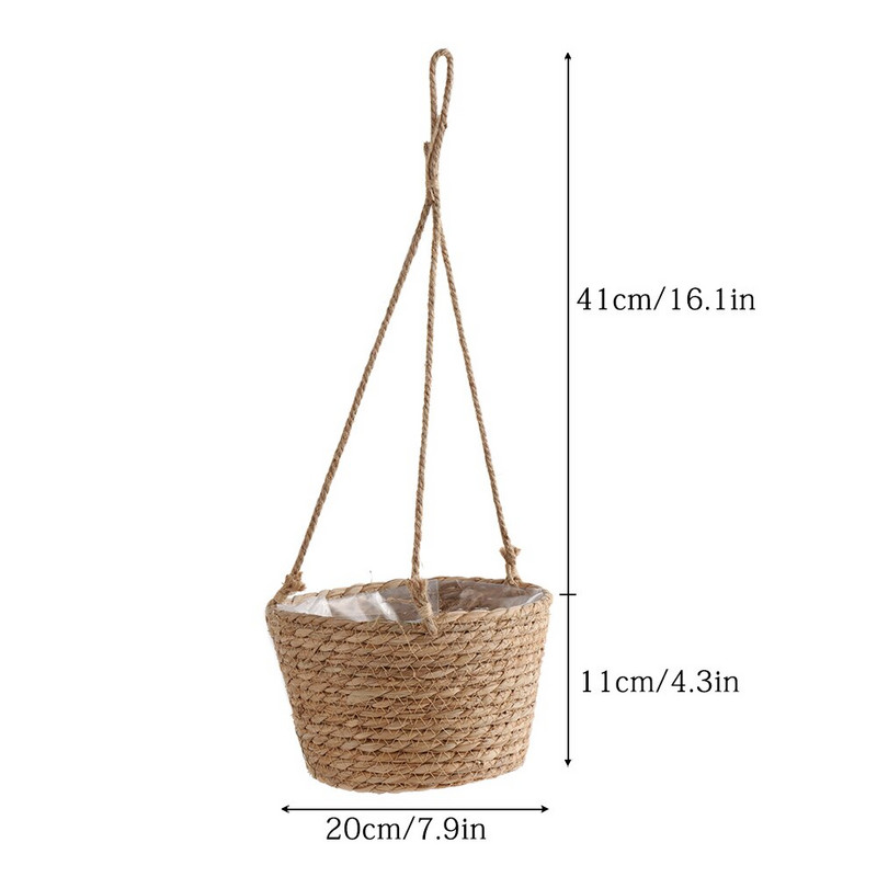 Jardinieră agățată din frânghie de iută Coș de depozitare pentru plante țesute pentru interior, exterior, ghiveci, umerașe pentru plante de macrame Decor modern pentru casă