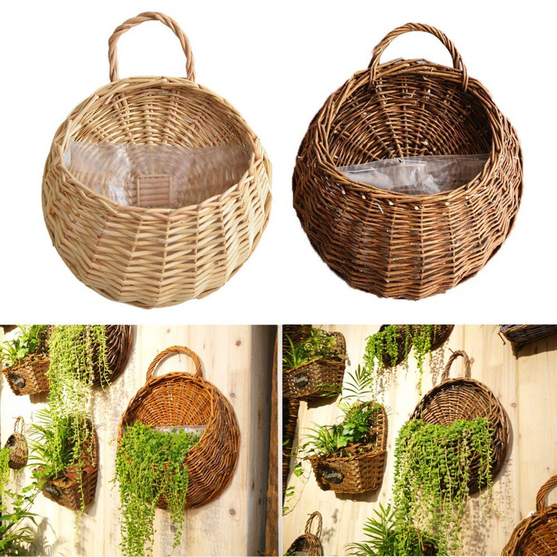 Gyümölcskosarak Mini Kézitáska Falra Akasztó Rattan Fonott Virágtáska Nappali Kert Nagy kapacitású Erkély Hordozható Bambusz