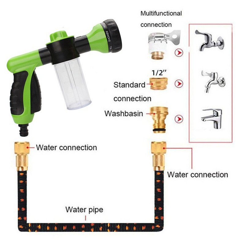 Sodo vandens pistoleto žarnos antgalis Automobilių plovimo mašina Automobilių valymo įrankiai Sodo laistymo srove Purškiamas aukšto slėgio purkštuvų putų antgalis