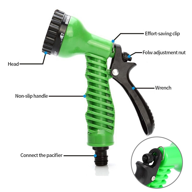 Pistol de udat cu 7 modele, plastic pentru grădină, instrument de curățare a stropitoarelor pentru țevi de apă telescopice pentru irigarea grădinii, pulverizator de spălat auto