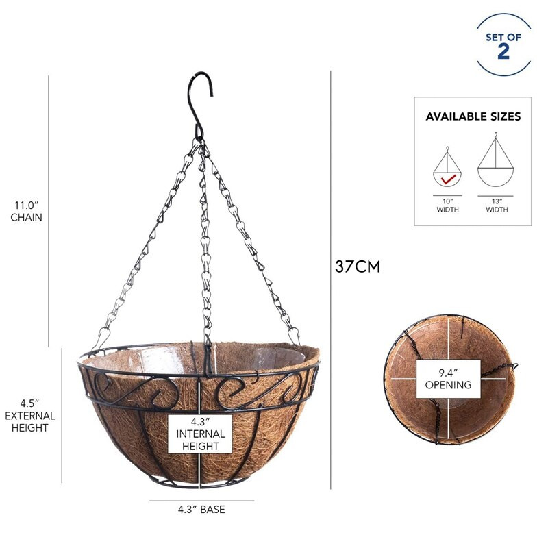 Vânzare fierbinte Coș de flori de jardinier suspendat din metal cu căptușeli din nucă de coco 10 inch sârmă rotundă în aer liber veranda balcon Decor de grădină, set de