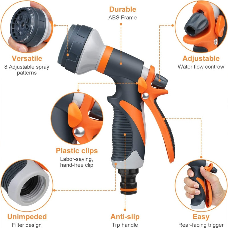 Daugiafunkcinis laistymo pistoletas, reguliuojamas antgalis vandens pistoletas automobilių plovimo aukšto slėgio purkštuvas vejos sodo purkštukas purškimo įrankiai
