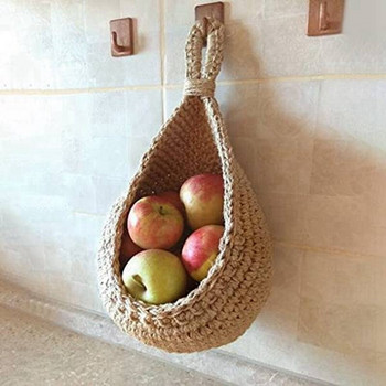 Кошница за съхранение на картофи и лук от юта за килера Бохо кухненски декор Бохемски висящи кошници с плодове за кухня