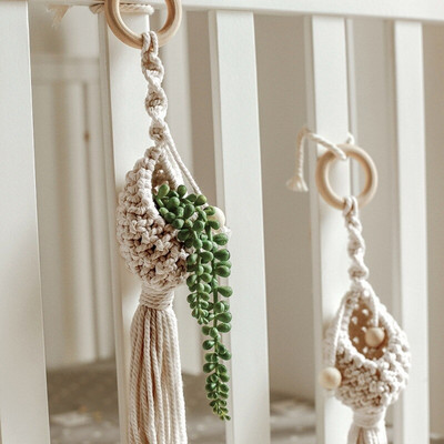 Macrame Plant Hangers Air Plants Κρεμαστό καλάθι, Boho Macrame κρεμάστρα τοίχου για διακόσμηση εσωτερικού χώρου σπιτιού Καλάθι γλάστρας