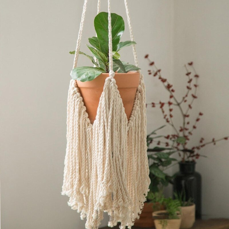 Bohe stílusú, kézzel szőtt kárpit virágkosár Kézzel szőtt, üreges bojthálós kosarak otthoni hálószoba nappali dekorációhoz