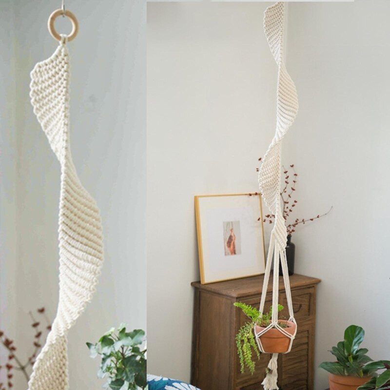 Bohe stílusú, kézzel szőtt kárpit virágkosár Kézzel szőtt, üreges bojthálós kosarak otthoni hálószoba nappali dekorációhoz