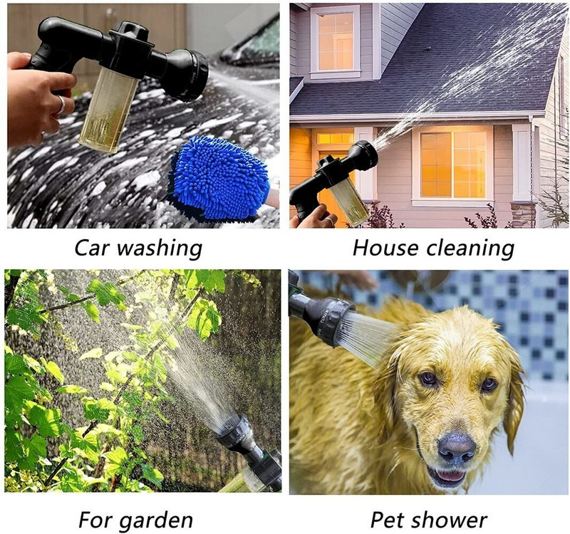 Sodo aukšto slėgio vandens pistoletas Automobilių ploviklis Nešiojamas putplasčio vandens pistoletas 8 funkcijos Gėlių laistymo laistymo vandens pistoleto žarnų rinkinys