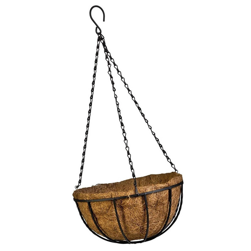 8/10 colių pakabinamas krepšelio sodintuvas Metalinis pakabinamas gėlių krepšelis Natūralaus kokoso kokoso pluošto pamušalas Vielinis gėlių laikiklis verandos vazonų kabykla
