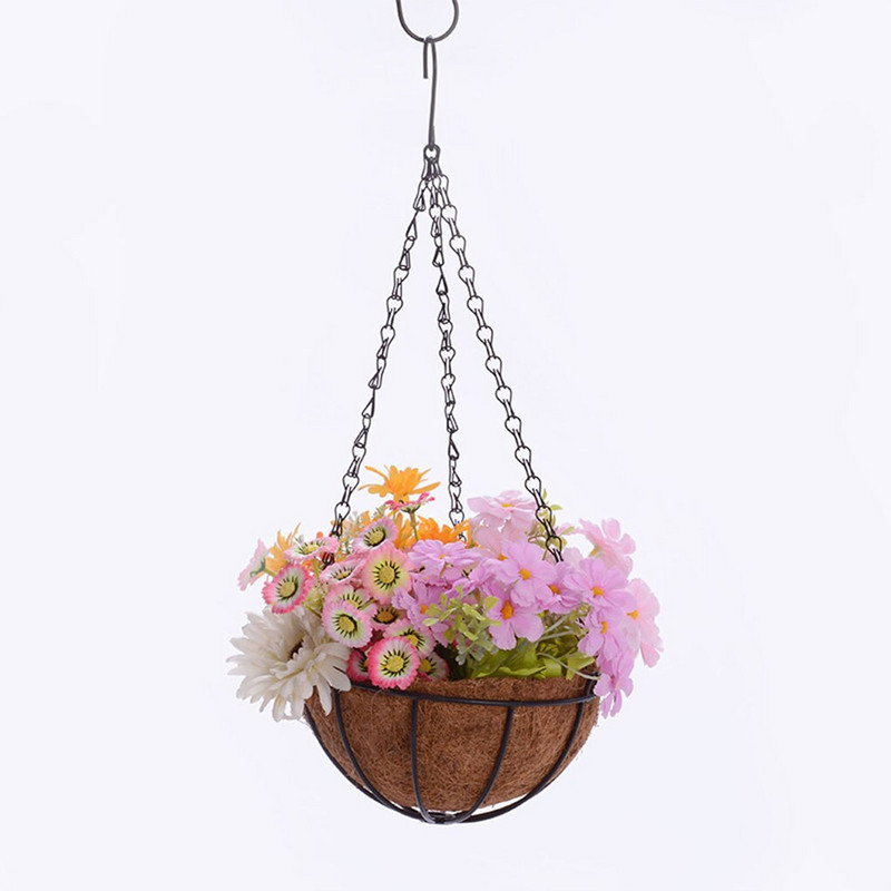 8/10 colių pakabinamas krepšelio sodintuvas Metalinis pakabinamas gėlių krepšelis Natūralaus kokoso kokoso pluošto pamušalas Vielinis gėlių laikiklis verandos vazonų kabykla