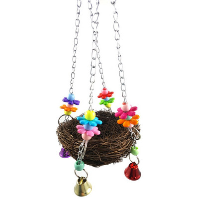 Αιώρα πουλιού Παιχνίδι Rattan Bird Swing Nest Pet Chewing Climbing Κρεμαστό κλουβί κούνιας με καμπάνες