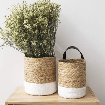 ABHG Тъкани висящи кошници Кошници за саксии Тъкани ратанови плетени градински стенни декорации Монтирана на стена кошница Поставка за съхранение