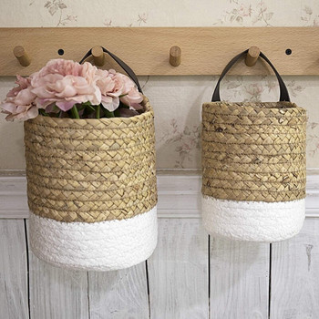 ABHG Тъкани висящи кошници Кошници за саксии Тъкани ратанови плетени градински стенни декорации Монтирана на стена кошница Поставка за съхранение