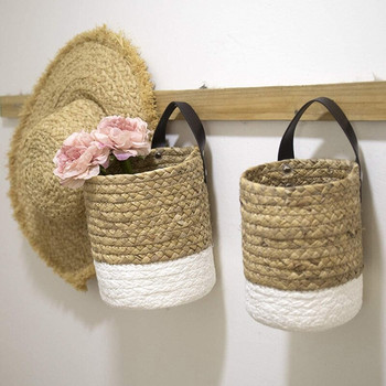 LBER Тъкани висящи кошници Кошници за саксии Тъкани ратанови плетени градински стенни декорации Монтирана на стена кошница Поставка за съхранение